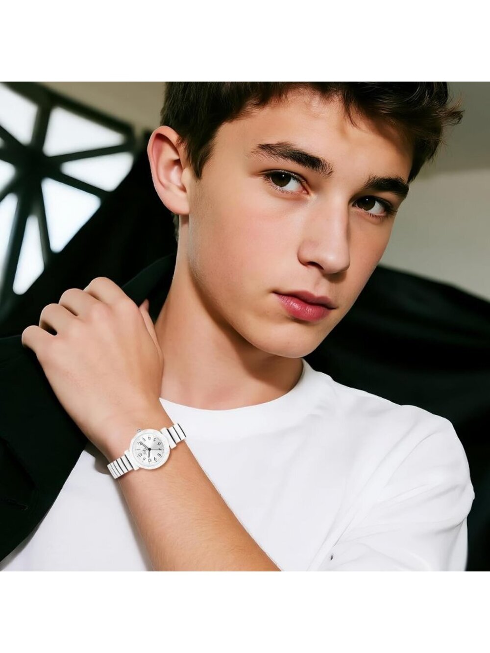 Unisex White Analog Quartz Stretch Band Elastic Stainless Steel Expansion Watch - Picture 5 of 6